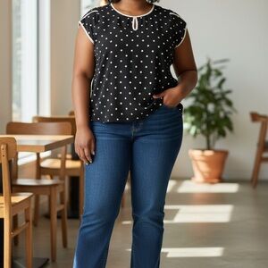 Torrid Black and Beige Polka Dot Blouse with Key Hole size 1